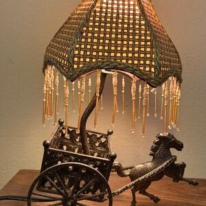 (Appears to be) Vintage Cast Iron Horse and Buggy Lamp